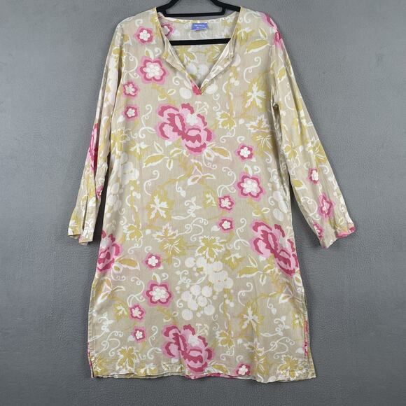 Pine Cone Hill Dress Womens Small Beige Pink Yellow Floral Print Cotton Tunic - Picture 1 of 7